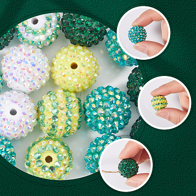 SUNNYCLUE 30Pcs 5 Style Round Resin Rhinestone Graduated Beads RESI-SC0003-05-1