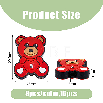DICOSMETIC 16Pcs 2 Colors Bear Food Grade Eco-Friendly Silicone Beads SIL-DC0001-23-1