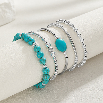 5Pcs 5 Styles Resin Imitation Turquoise & CCB Round Stretch Bracelets for Women FS-WGBACA3-01-1