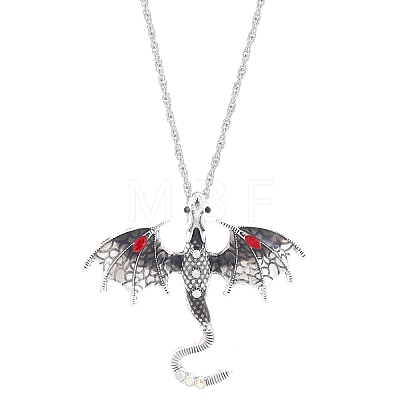 Alloy Enamel Dragon Pendant Necklaces NJEW-V005-01AS-02-1