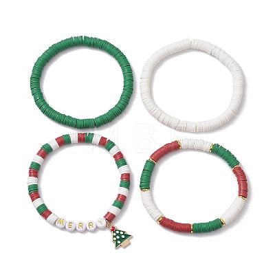 4Pcs 4 Style Handmade Polymer Clay Stretch Bracelets Set BJEW-TA00495-1