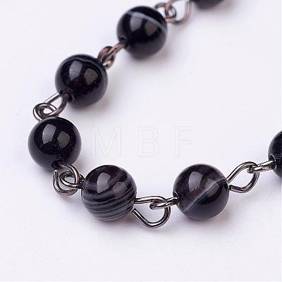 Handmade Dyed Natural Striped Agate/Banded Agate Beaded Chains AJEW-JB00270-02-1