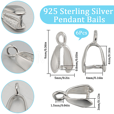 SUNNYCLUE 6Pcs 925 Sterling Silver Pendant Bails STER-SC0001-30-1