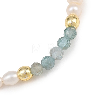 Natural Apatite & Quartz Crystal & Cultured Freshwater Pearl Beaded Bracelets for Women BJEW-JB13713-1