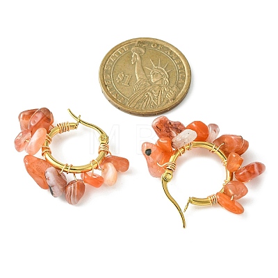 Natural Red Agate Chips Braided Hoop Earrings EJEW-JE04940-18-1