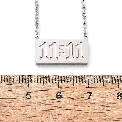 304 Stainless Steel 11:11 Angel Number Rectangle Pendant Cable Chain Necklaces for Women NJEW-NH0001-04P-1