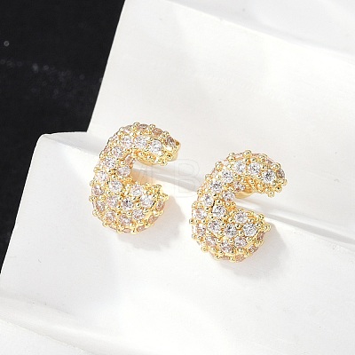 Brass Micro Pave Cubic Zirconia Stud Earrings EJEW-Z091-04G-C-1