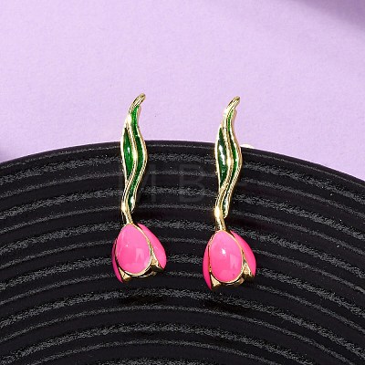 Brass Enamel Stud Earrings EJEW-F390-02G-02-1