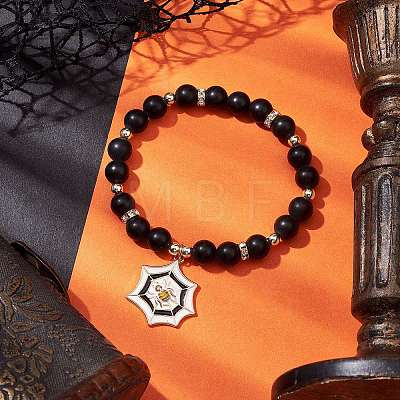 Frosted Natural Black Agate(Dyed & Heated) Beaded Stretch Bracelets BJEW-JB10565-1