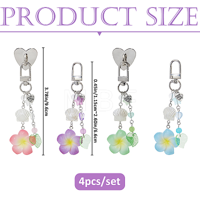 4Pcs Flower Resin & Glass Pendant Decorations HJEW-FH00278-1