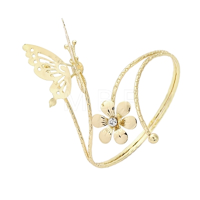 Flower & Butterfly Alloy Arm Cuff Bangles for Girl Women AJEW-A063-01F-G-1