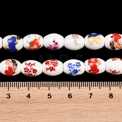 Floral Printed Porcelain Beads Strands PORC-L005-A-M-1