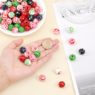 120Pcs 10 Colors Spray Painted Wood Beads WOOD-CA0001-64-1