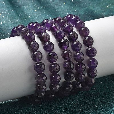 Natural Amethyst Bead Stretch Bracelets BJEW-K212-C-034-1