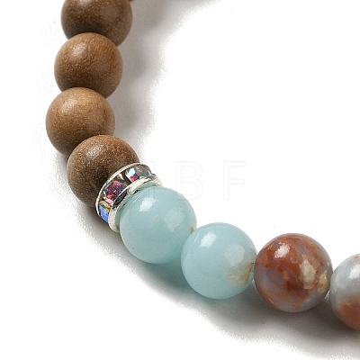 6mm Round Sandalwood and Synthetic Shoushan Stone Beaded Stretch Bracelets BJEW-B080-09A-1