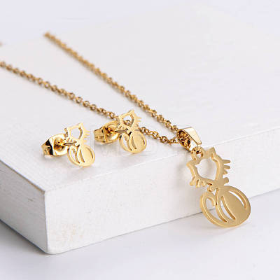 201 Stainless Steel Pendant Necklace & Stud Earring Sets FS-WGB816B-30-1