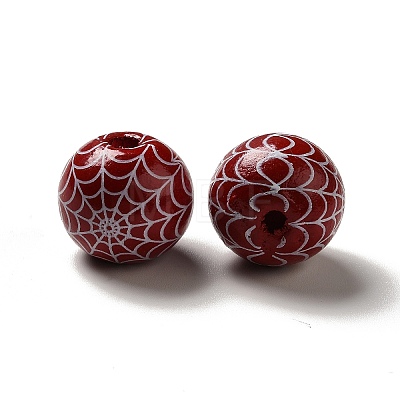 Halloween Printed Spider Webs Colored Wood European Beads X1-WOOD-K007-04E-1