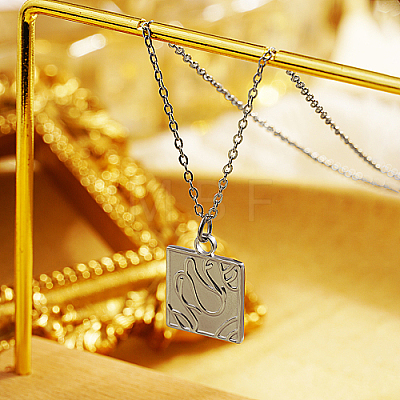 Stainless Steel Square Pendant Necklace CP3503-2-1