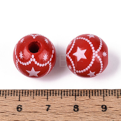 Christmas Spray Painted Schima Wood Beads WOOD-T032-35E-1