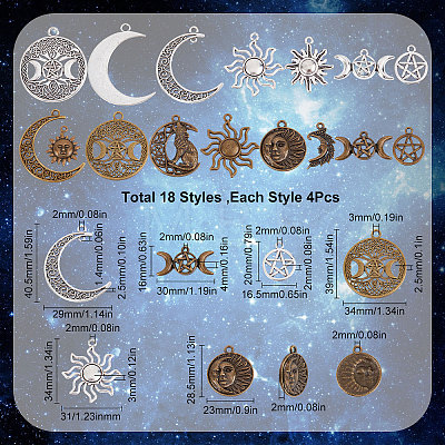 72Pcs 18 Style Tibetan Style Alloy Pendants TIBEP-SC0002-23-1