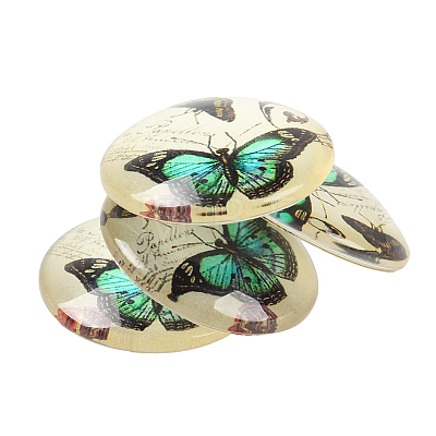 Butterfly Printed Glass Half Round/Dome Cabochons X-GGLA-N004-10mm-C-1