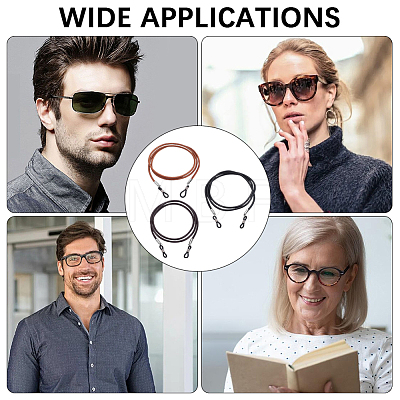 3Pcs 3 Colors Cowhide Neck Strap for Eyeglasses AJEW-CL0004-77-1