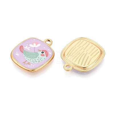 Printed Style 304 Stainless Steel Square Pendants STAS-T071-25A-G-1