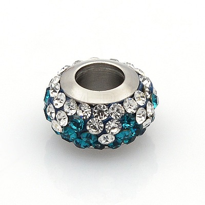Nice Large Hole 304 Stainless Steel Polymer Clay Pave Two Tone Rhinestone European Beads CPDL-O002-01-1