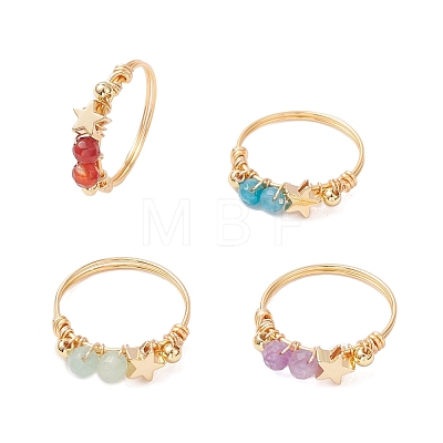 4Pcs 4 Styles Natural Gemstone Finger Rings RJEW-TA00226-1