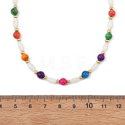 Dyed Round Natural Freshwater Shell & Rice Natural White Shell Beaded Necklaces for Women NJEW-JN06255-1