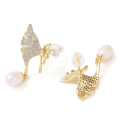 Natural Pearl Stud Earrings EJEW-L286-04G-1