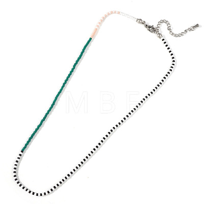 Boho Glass Seed Beaded Necklaces with 304 Stainless Steel End Chains HZ6121-3-1