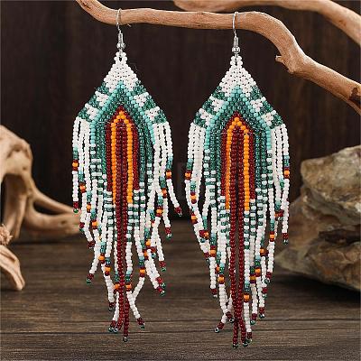 Bohemian Style Geometric Glass Seed Bead Tassel Dangle Earrings for Women FE2492-2-1