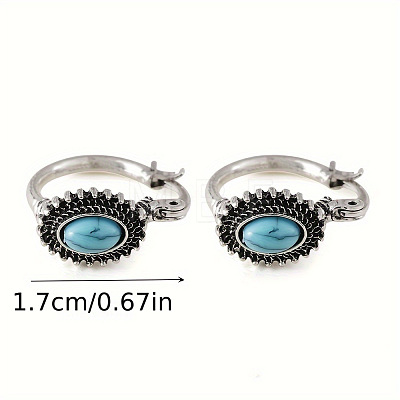 Bohemian Style Alloy Turquoise Oval Hoop Earrings FS-WG66729-01-1