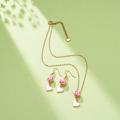 Alloy Enamel Heart with Resin Beaded Pendant Necklace Dangle Earrings SJEW-JS01249-1