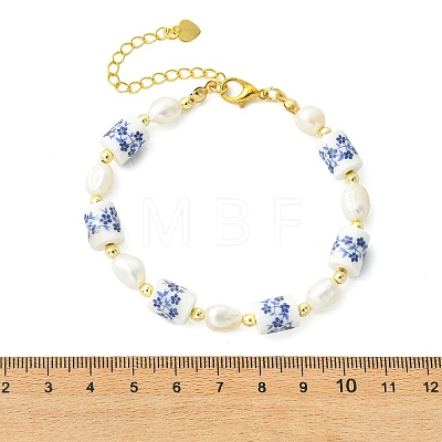 Natural Cultured Freshwater Pearl & Handmade Porcelain Beads Bracelets for Women BJEW-JB13755-1