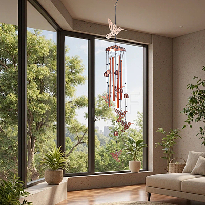 Aluminium Hummingbird Wind Chime AJEW-WH0481-677-1