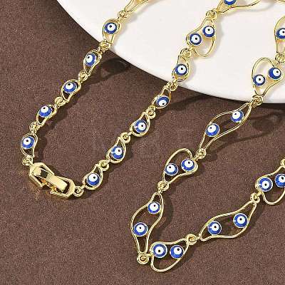 Brass Enamel Evil Eye Link Chain Necklaces NJEW-G183-01G-04-1