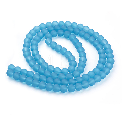 Dark Turquoise Frosted Round Transparent Glass Bead Strands X-GLAA-S031-6mm-37-1