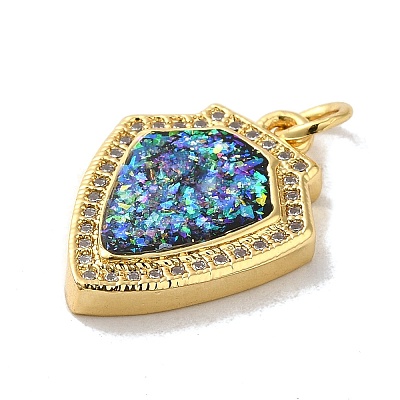 Rack Plating Brass Micro Pave Cubic Zirconia with Synthetic Opal Pendants KK-D088-11G-1