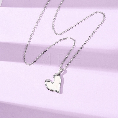 304 Stainless Steel Heart Pendant Cable Chain Necklaces for Men Women NJEW-K308-02C-P-1