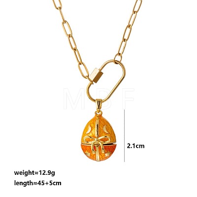 Brass Cubic Zirconia with Enamel Easter Egg Openable Bead Cage Pendant Necklaces FS-WGEA154-06-1
