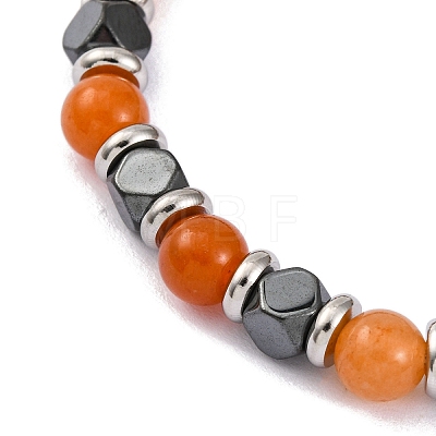 Natural Carnelian & Magnetic Synthetic Hematite Round Beaded Bracelet BJEW-P339-02P-01-1