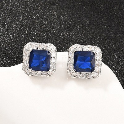 Square Brass Micro Pave Cubic Zirconia Stud Earrings EJEW-Z164-22P-1