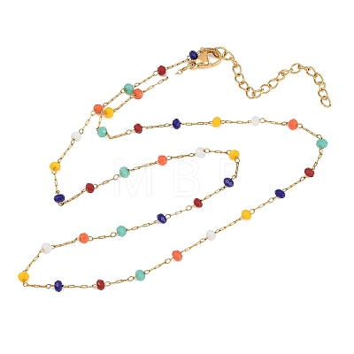 Colorful Rondelle Plastic Beads Handmade Link Chain Necklaces NJEW-P354-02B-G-1