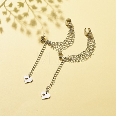 304 Stainless Steel Safety Chains Dangle Stud Earrings with Ear Cuff EJEW-JE04923-01-1
