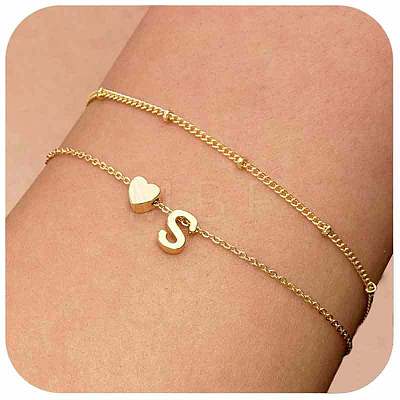 2Pcs 2 Styles Brass Beaded Bracelets & Satellite Chains Bracelets for Women FS-WG4A116-20-1