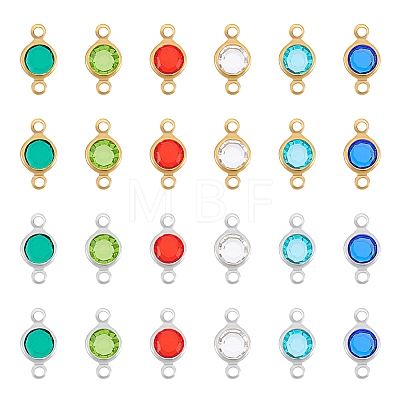 Unicraftale 72Pcs 12 Colors 304 Stainless Steel with Glass Connector Charms STAS-UN0048-58-1