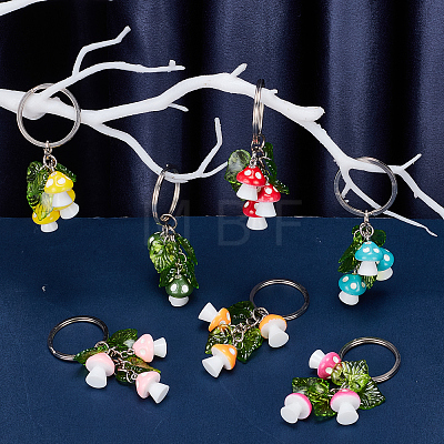 Resin Mushroom & Plastic Leaf Pendant Keychain KEYC-AB00040-1