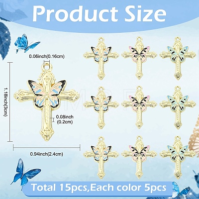 15Pcs 3 Colors Light Gold Plated Alloy Enamel Pendants ENAM-YW0008-60-1